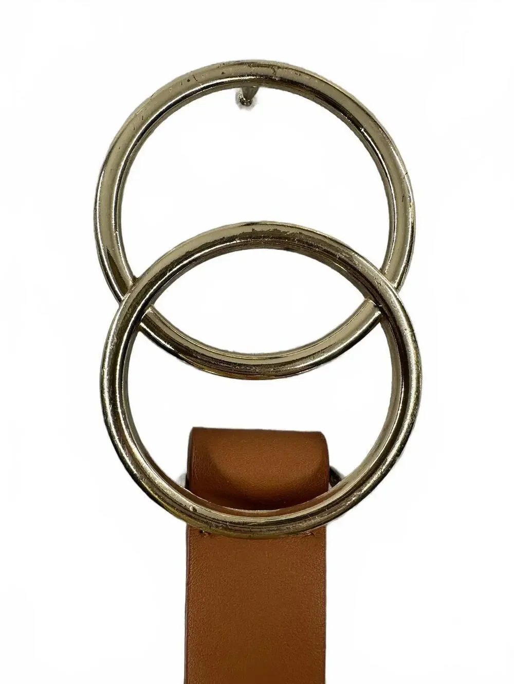 Brown Faux Leather Belt with Double Gold Rings